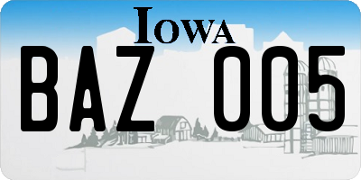 IA license plate BAZ005
