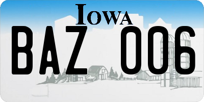 IA license plate BAZ006