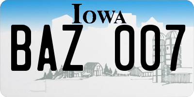 IA license plate BAZ007