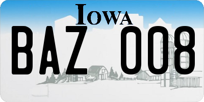 IA license plate BAZ008