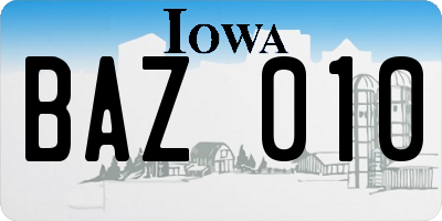 IA license plate BAZ010