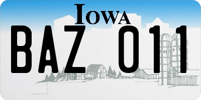 IA license plate BAZ011
