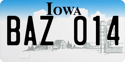 IA license plate BAZ014