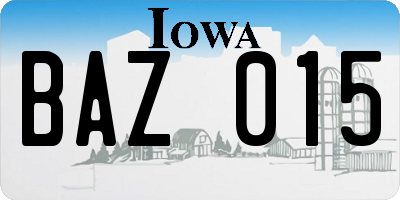 IA license plate BAZ015