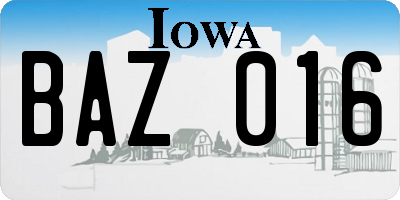 IA license plate BAZ016
