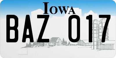 IA license plate BAZ017
