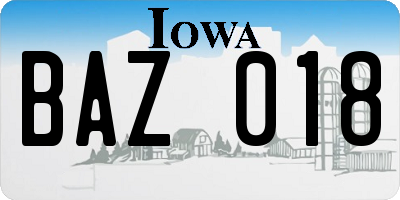 IA license plate BAZ018