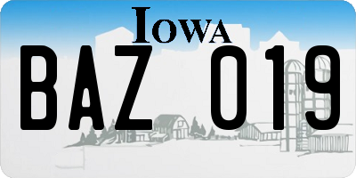 IA license plate BAZ019