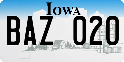 IA license plate BAZ020
