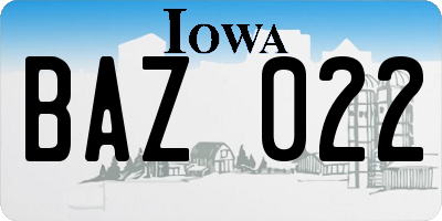 IA license plate BAZ022