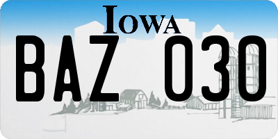 IA license plate BAZ030