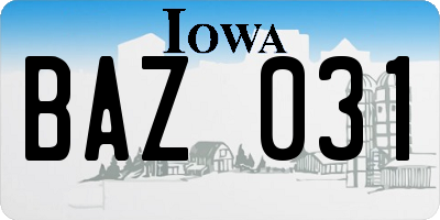 IA license plate BAZ031