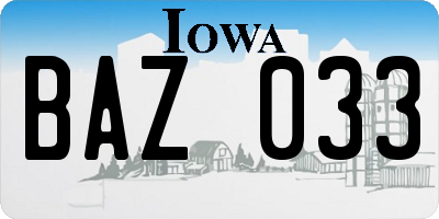 IA license plate BAZ033