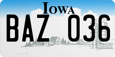 IA license plate BAZ036