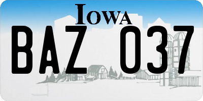 IA license plate BAZ037