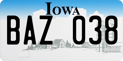 IA license plate BAZ038