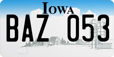 IA license plate BAZ053