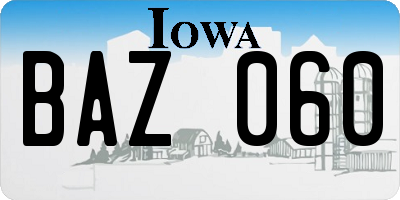 IA license plate BAZ060