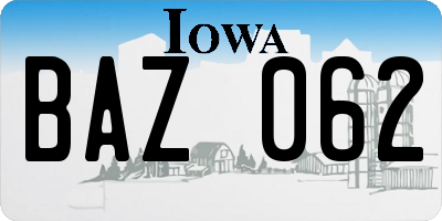 IA license plate BAZ062
