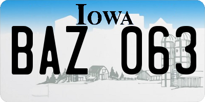 IA license plate BAZ063