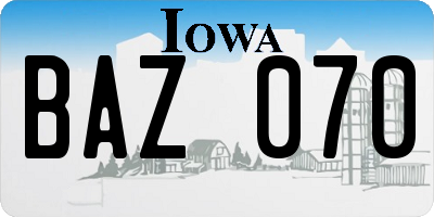IA license plate BAZ070