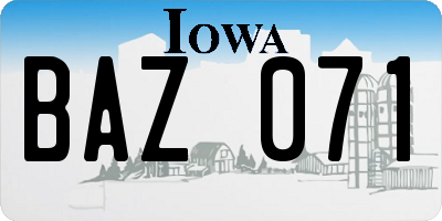 IA license plate BAZ071