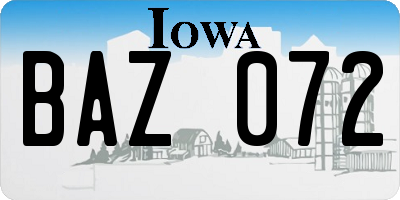 IA license plate BAZ072