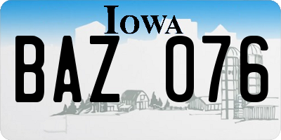 IA license plate BAZ076