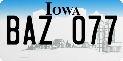 IA license plate BAZ077