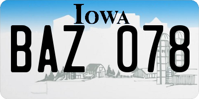 IA license plate BAZ078