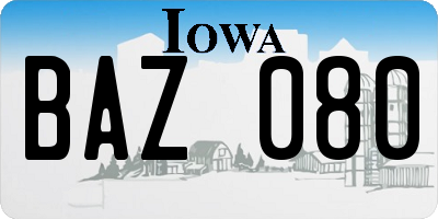 IA license plate BAZ080