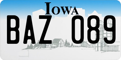 IA license plate BAZ089