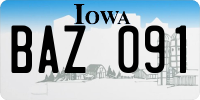 IA license plate BAZ091