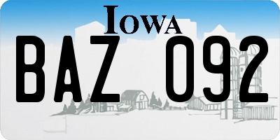 IA license plate BAZ092