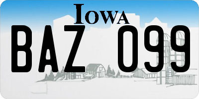IA license plate BAZ099