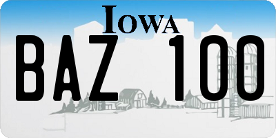 IA license plate BAZ100