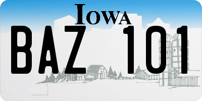 IA license plate BAZ101