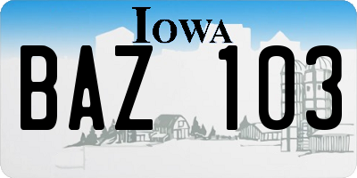 IA license plate BAZ103