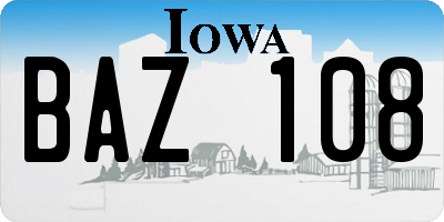 IA license plate BAZ108