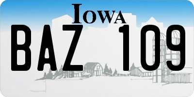 IA license plate BAZ109