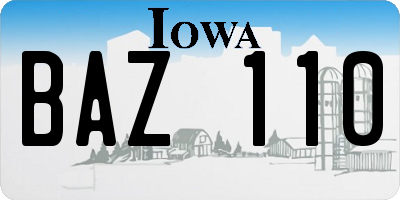 IA license plate BAZ110