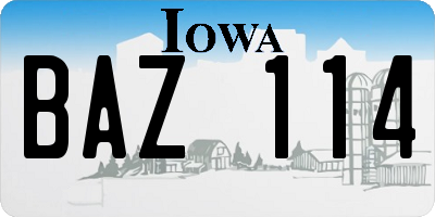 IA license plate BAZ114