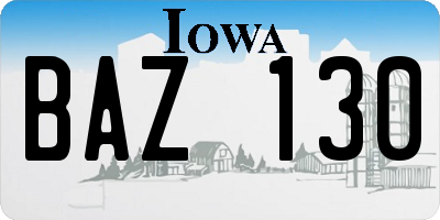 IA license plate BAZ130