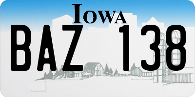 IA license plate BAZ138