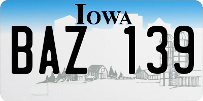 IA license plate BAZ139