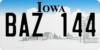 IA license plate BAZ144
