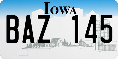 IA license plate BAZ145