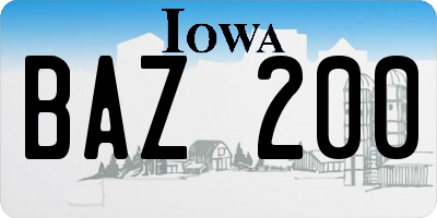 IA license plate BAZ200