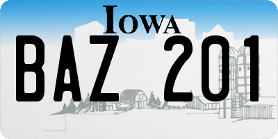 IA license plate BAZ201