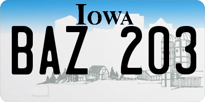 IA license plate BAZ203